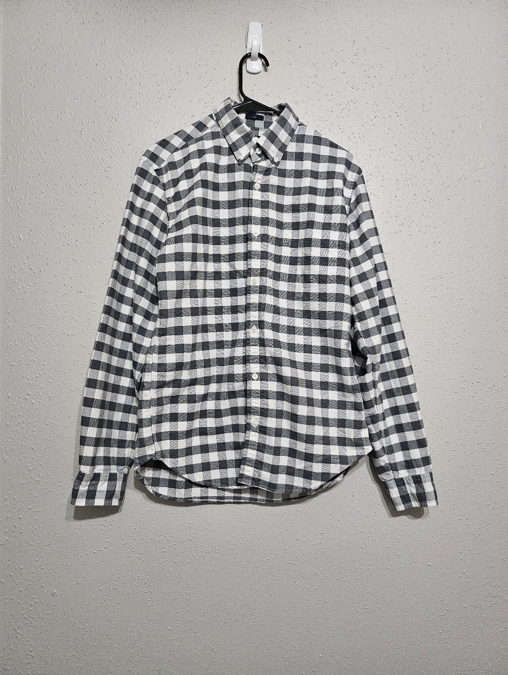 J.Crew Slim Fit Oxford Shirt Mens M Gray White Gingham Plaid Button Down